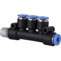 PU HOSE FITTING MANIFOLD 4 X 4MM PORT X 1/8'M